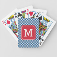 Personalize Country Chic Blue Gingham Monogram Bicycle Playing Cards