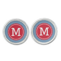 Personalize Country Chic Blue Gingham Monogram Cufflinks