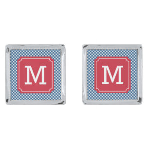 Personalize Country Chic Blue Gingham Monogram Cufflinks