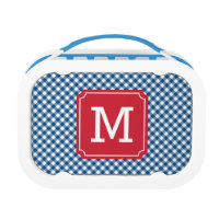 Personalize Country Chic Blue Gingham Monogram Lunch Box