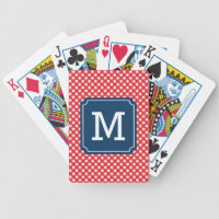 Personalize Country Chic Red Gingham Monogram Bicycle Playing Cards