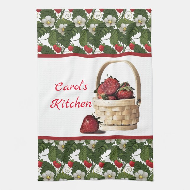 Personalize Country \ Strawberry Basket Kitchen Towel (Vertical)