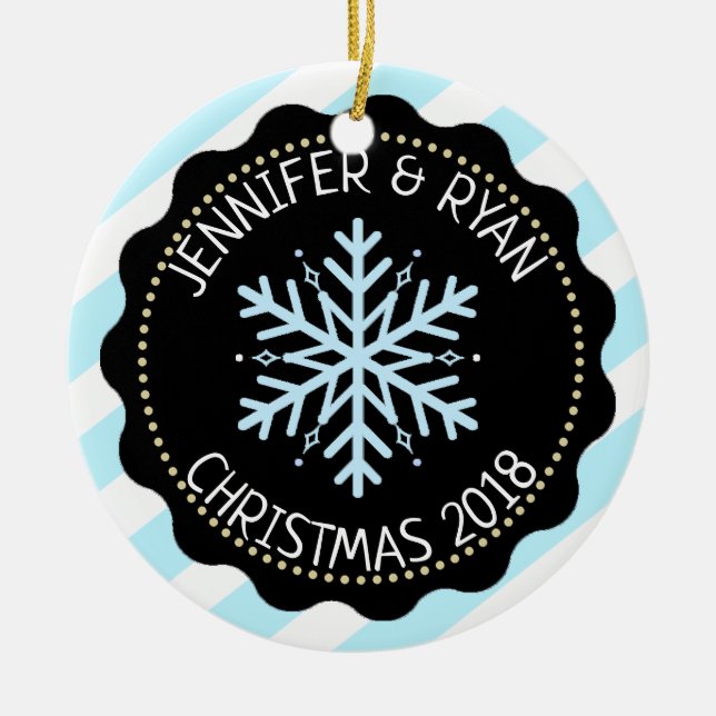 Personalize Couple's Photo Black White Snowflake Ceramic Ornament (Front)