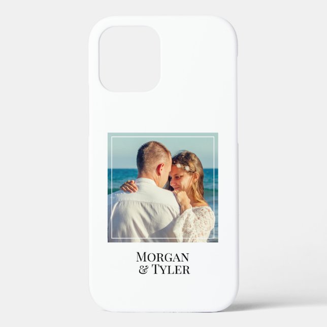 Personalize Couple's Photo & Names, Square, White Case-Mate iPhone Case (Back)