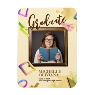 Personalize creamy fancy graduation announcement magnet