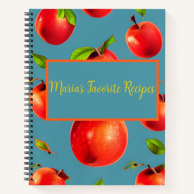 Personalize Crisp Red Apples Pattern  Recipe Notebook (Front)