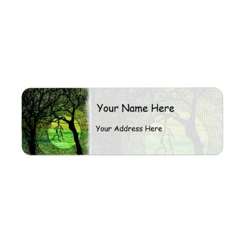 Personalize Cross Hatched Tree on Green Watercolor Label