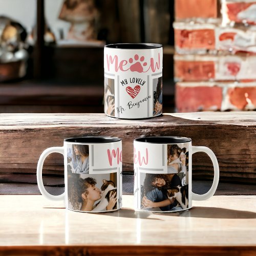 Personalize Custom 4 Photo Collage Cat Mom Cat Dad Two_Tone Coffee Mug