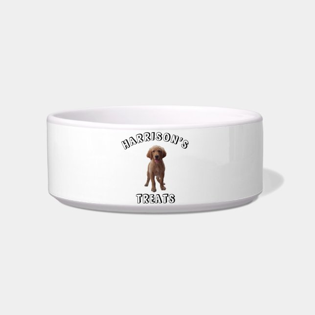 Personalize Custom Dog, Cat Name Photo treats food Bowl (Front)