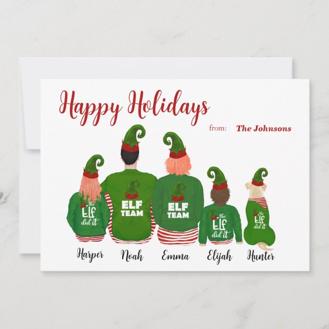 Personalize Custom Family Elves Elf Christmas Card (Front)