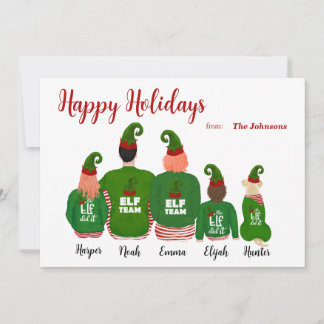 Personalize Custom Family Elves Elf Christmas Card