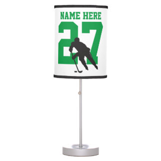 Personalize Custom Hockey Player Name Number Green Table Lamp