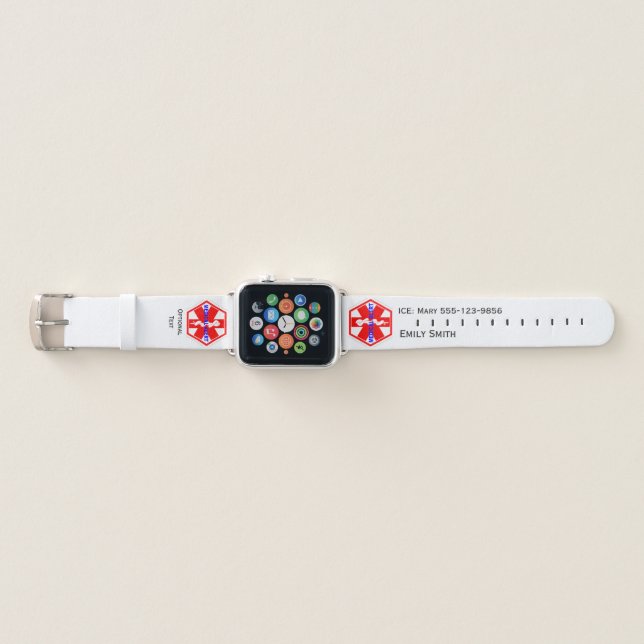 Personalize Custom Medical Alert Emergency Info Apple Watch Band (Front)