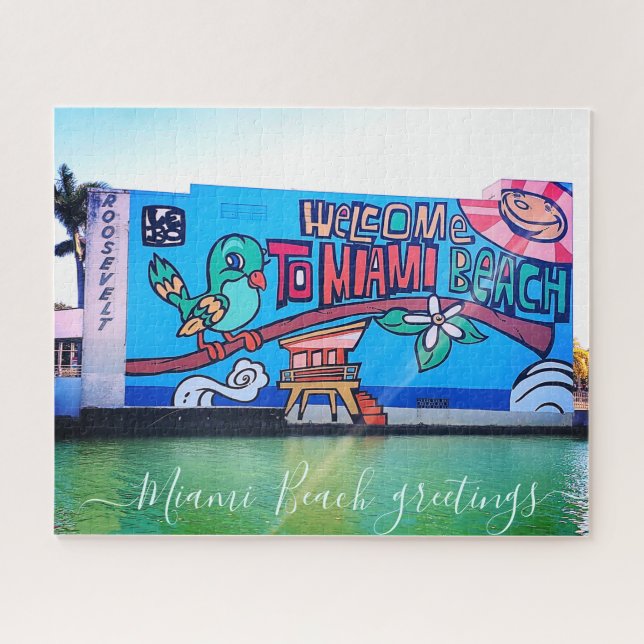Personalize Custom MIAMI SOUTH BEACH Art Home Deco Jigsaw Puzzle (Horizontal)