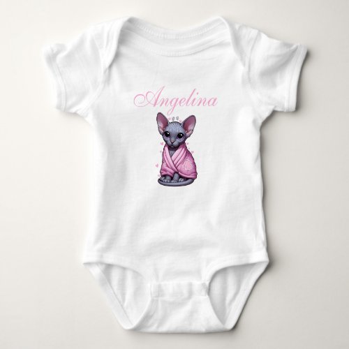 Personalize Custom Name Sphynx Kitten White Baby Bodysuit