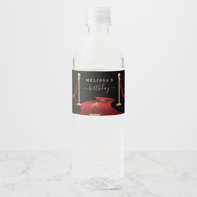 Personalize Custom Red Carpet Party Favor Water Bottle Label (Front)