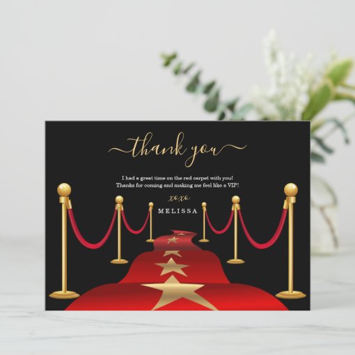 Personalize Custom Red Carpet Theme Thank You Card | Zazzle