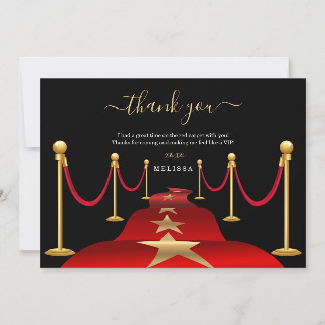 Personalize Custom Red Carpet Theme Thank You Card (Front)