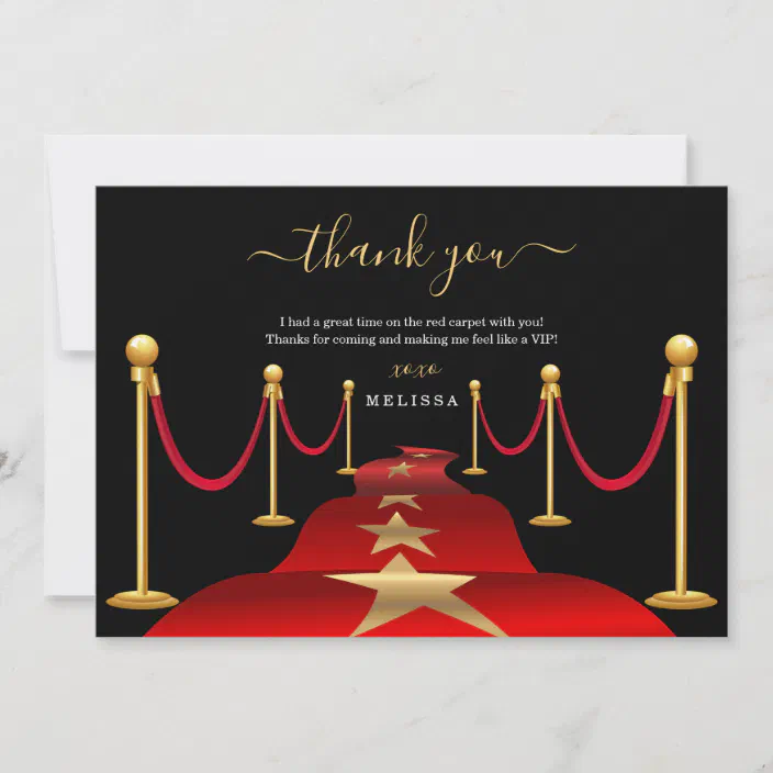 Vip Red Carpet Personalised Party Thank You Cards