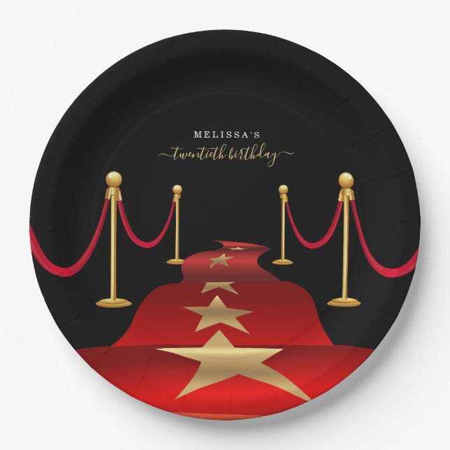 Personalize Custom Red Carpet Themed Party Paper Plates (Front)