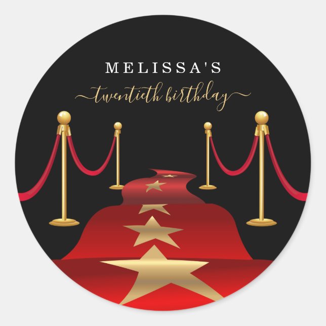Personalize Custom Red Carpet Themed Party Sticker (Front)