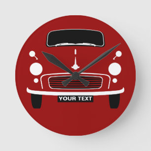 Personalize Custom Red Morris Minor Pop Art Round Clock