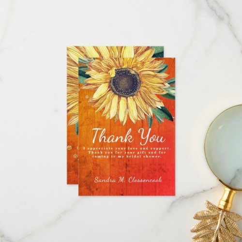 Personalize Custom Rustic Chic Sunflower Barn Wood Thank You Card