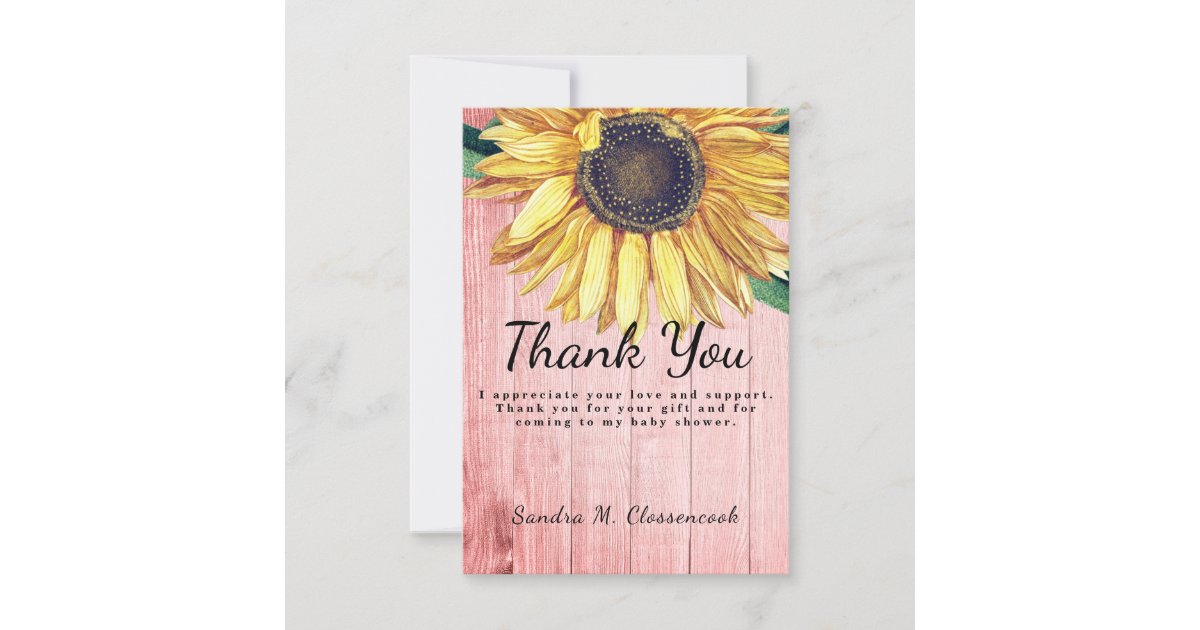 Personalize Custom Rustic Chic Sunflower Barn Wood Thank You Card | Zazzle