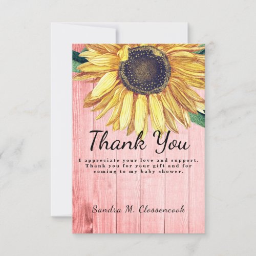 Personalize Custom Rustic Chic Sunflower Barn Wood Thank You Card