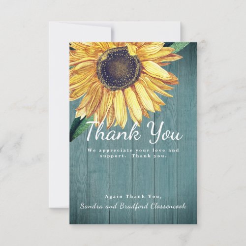 Personalize Custom Rustic Chic Sunflower Barn Wood Thank You Card