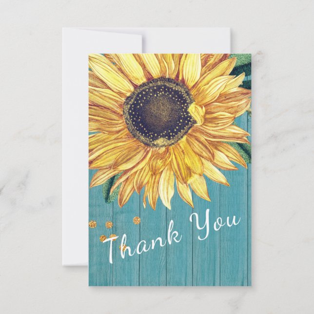 Personalize Custom Rustic Chic Sunflower Barn Wood Thank You Card (Back)