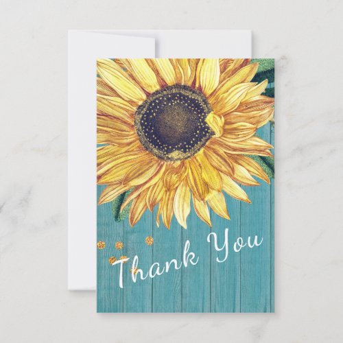 Personalize Custom Rustic Chic Sunflower Barn Wood Thank You Card