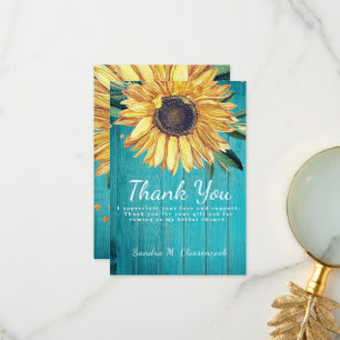 Personalize Custom Rustic Chic Sunflower Barn Wood Thank You Card