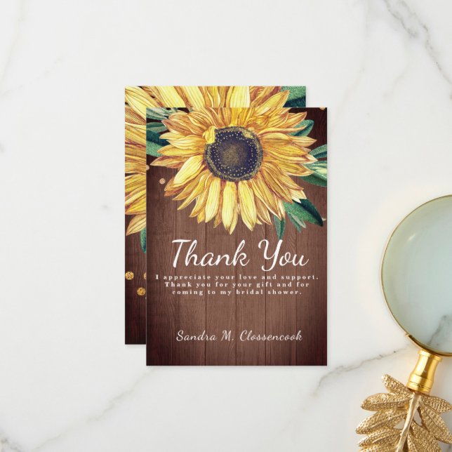 Personalize Custom Rustic Chic Sunflower Barn Wood Thank You Card (Front/Back In Situ)