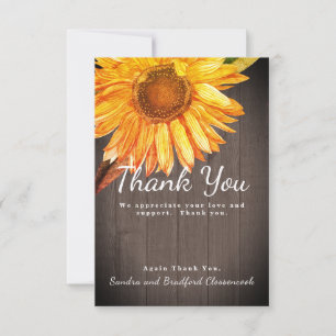 Personalize Custom Rustic Sunflower Brown Wood Thank You Card