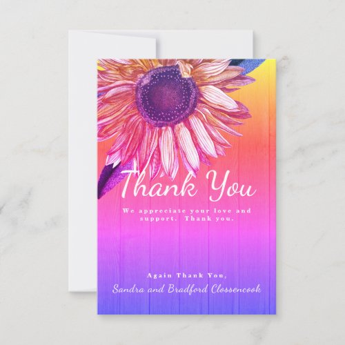 Personalize Custom Rustic Sunflower Rainbow Ombre Thank You Card