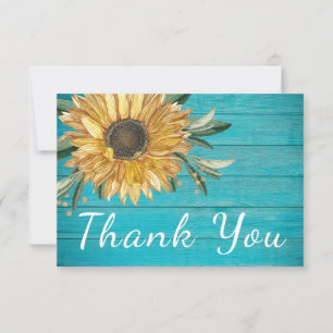 Personalize Custom Rustic Sunflower Teal Blue Thank You Card