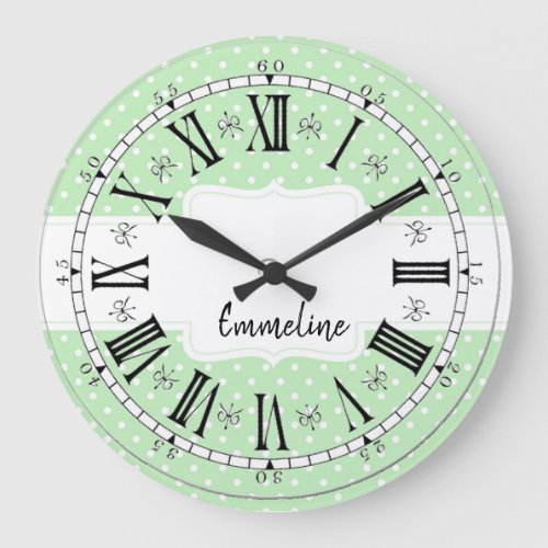 Personalize Customizable Green Polka Dot Motif  Large Clock
