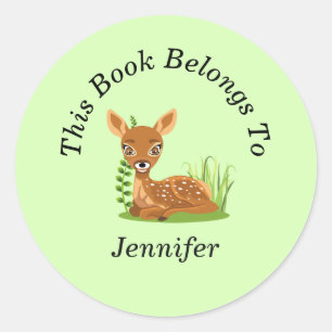 Personalize Cute Baby Deer Green Back to School Classic Round Sticker