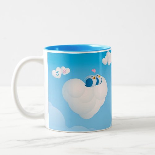 Personalize Cute Birds Tweet_Heart Valentines Two_Tone Coffee Mug