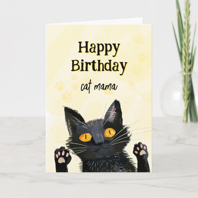 Personalize Cute Black Cat Happy Birthday Card (Front)