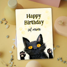 Personalize Cute Black Cat Happy Birthday Card