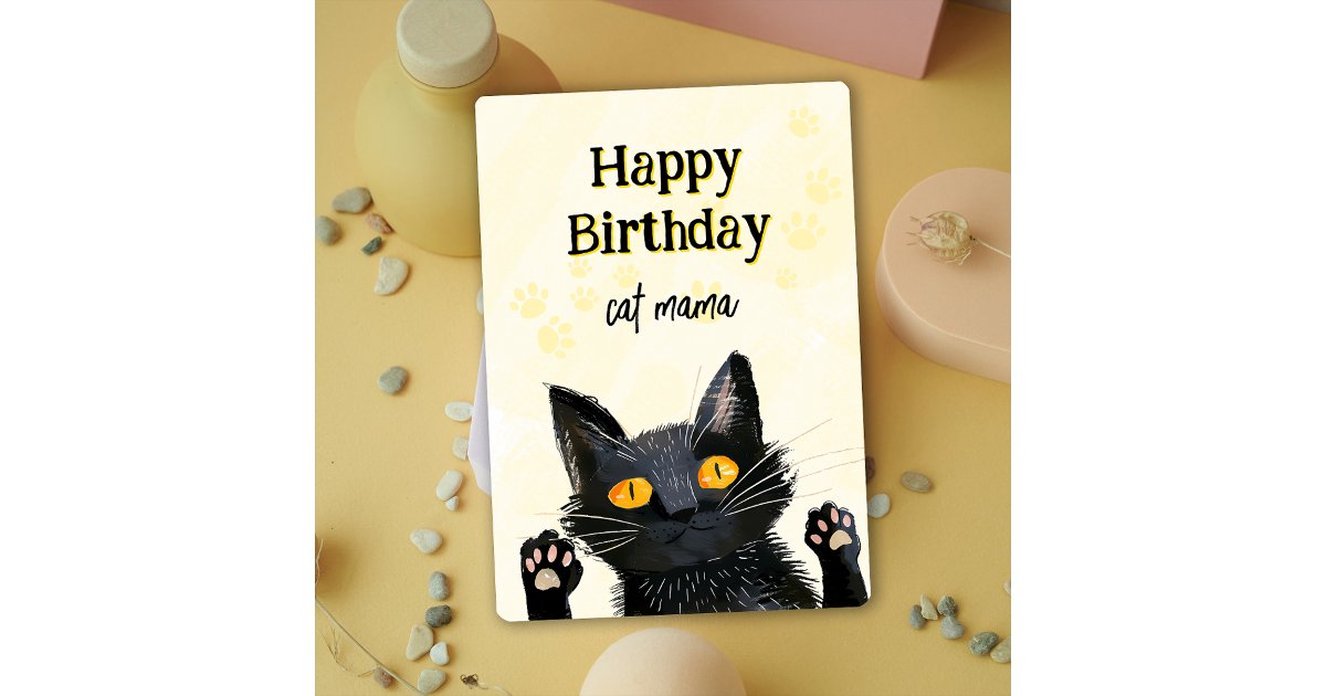 Personalize Cute Black Cat Happy Birthday Card | Zazzle