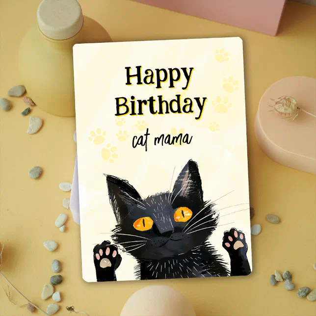 Personalize Cute Black Cat Happy Birthday Card | Zazzle