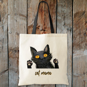 Personalize Cute Black Cat Mama Tote Bag