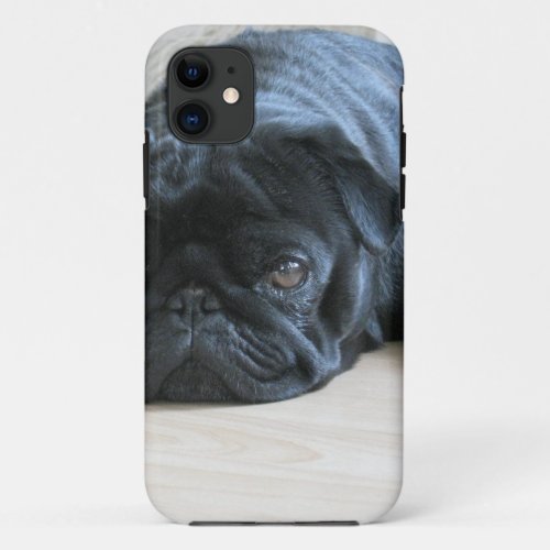Personalize cute black Pug Puppy accessories name iPhone 11 Case