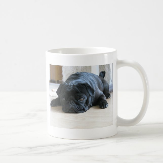 Personalize cute black Pug Puppy accessories name Coffee Mug (Right)