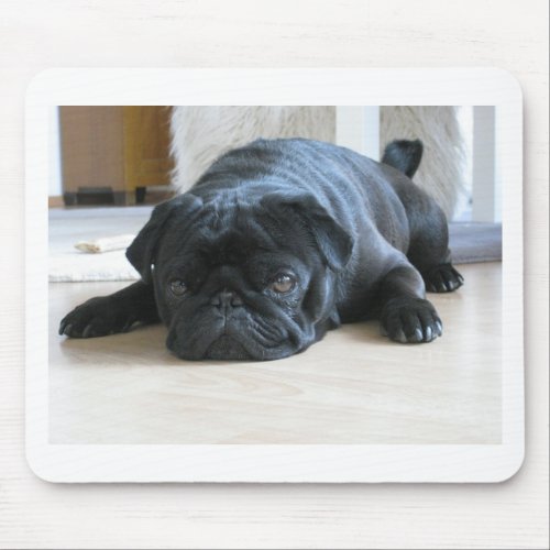 Personalize cute black Pug Puppy accessories name Mouse Pad