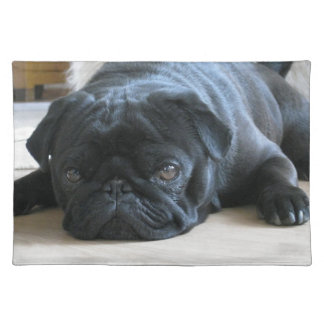 Personalize cute black Pug Puppy accessories name Placemat