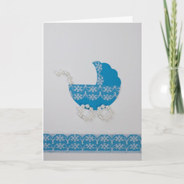Personalize Cute blue baby stroller Card (Front)
